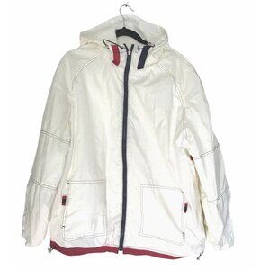 MENS WHITE WINDBREAKER SHERPA LINE SIDE POCKETS HOODIE JACKET SIZE X-LARGE